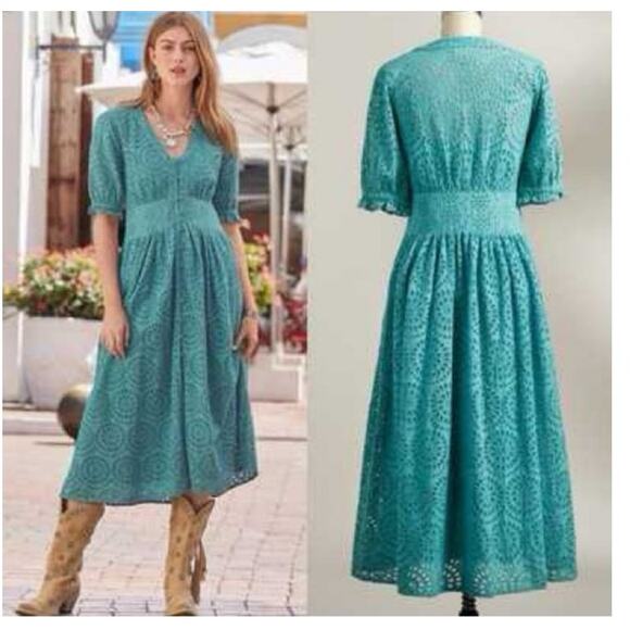 NWT Sundance Windblown Eyelet Midi Dress Blue SZ PL - Picture 1 of 9